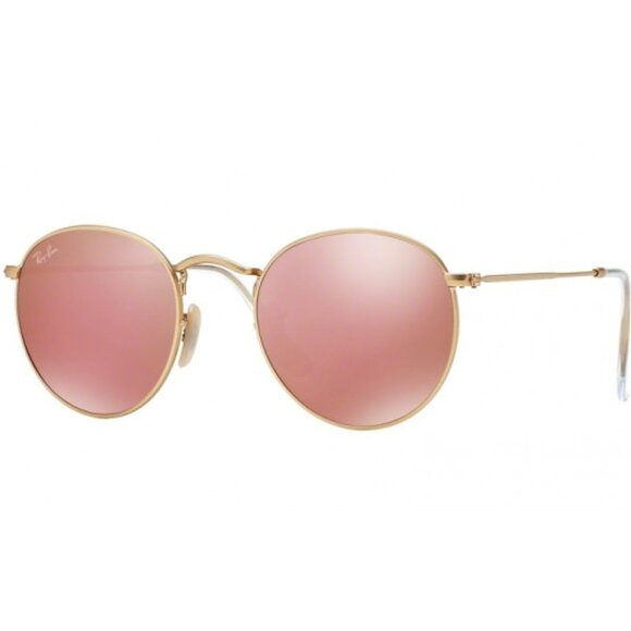 Ray-Ban Round Metal Flash Lenses Matte Gold Brown Mirror Pink - Picture 1 of 11
